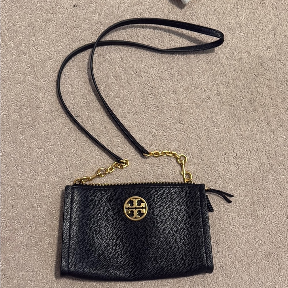 Tory Burch Black and Gold Crossbody Bag with Minimalist Design